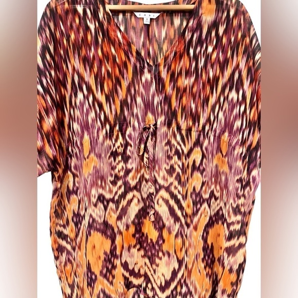 Cabi Sheer Tunic Top Flowy Over Sized Orange and Red Waist Sinch Size Small - Picture 3 of 9